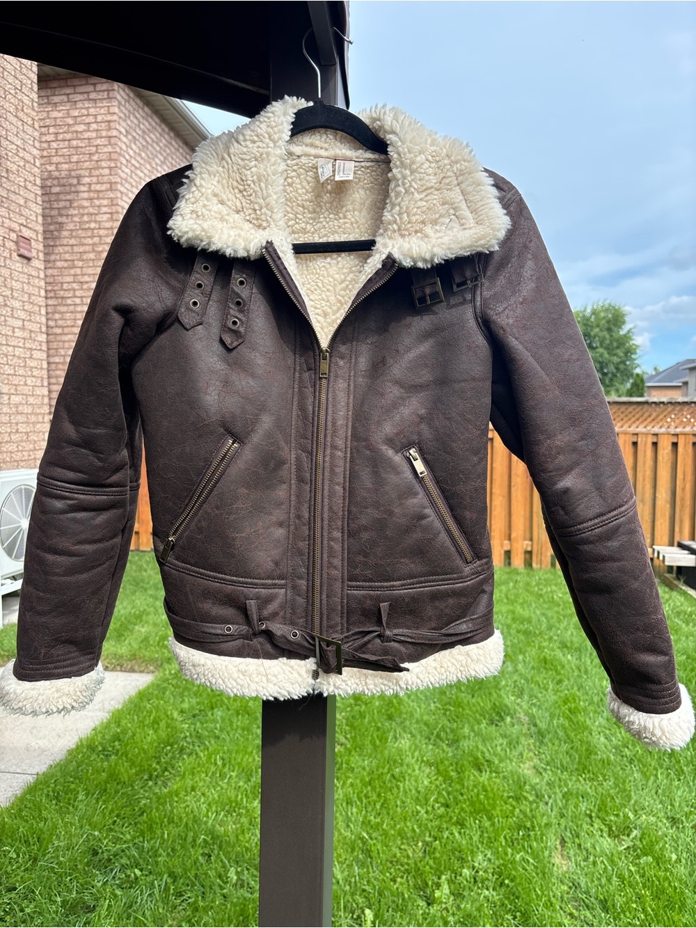 Forever 21 Brown Bomber Jacket with Cream faux Shearling Trim